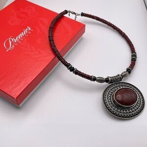 Premier Design Red Spice Beaded Silver Toned Necklace